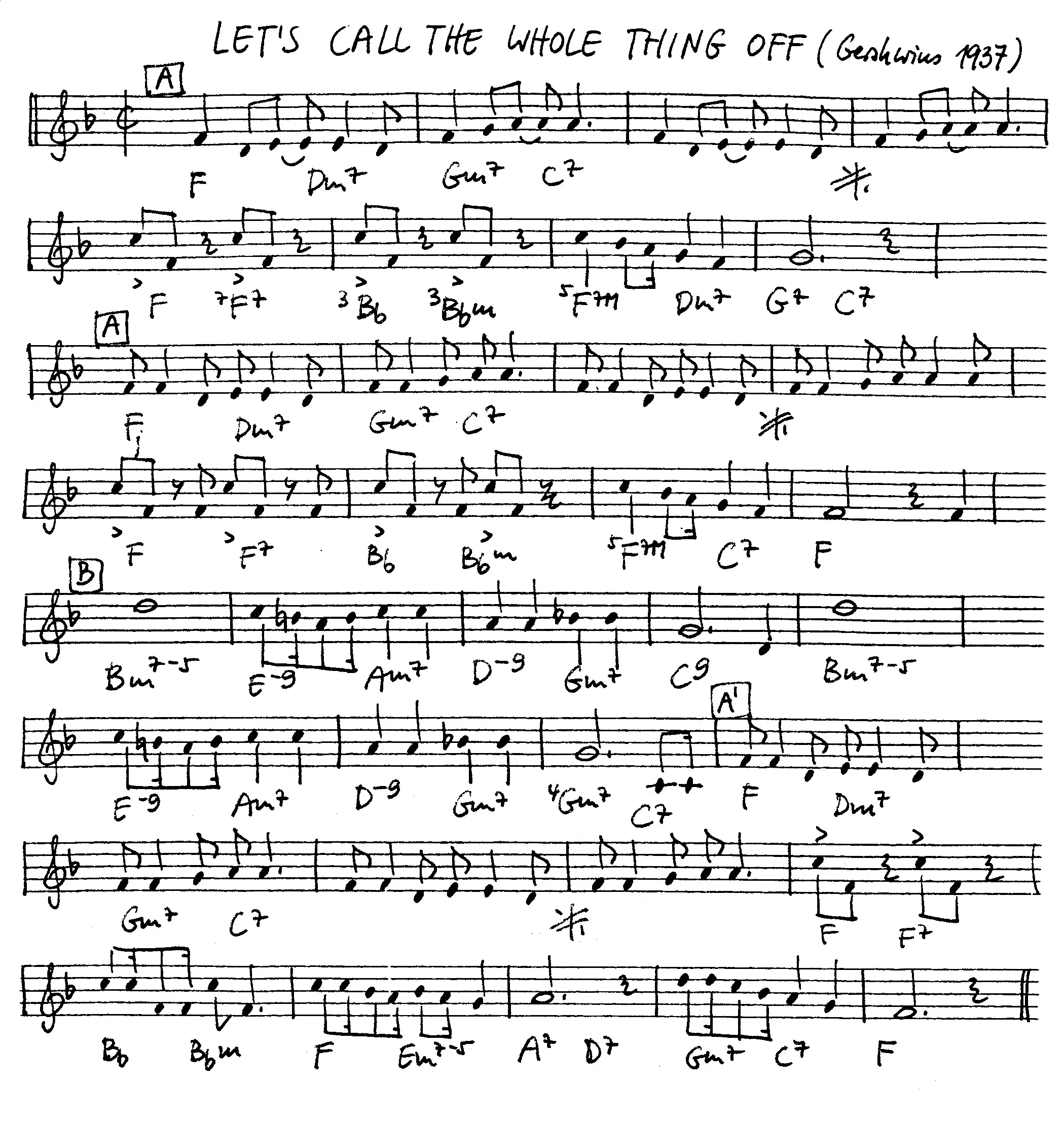 let's call the whole thing off free jazz leadsheet - Courtesy of the Jungle Jazz Band